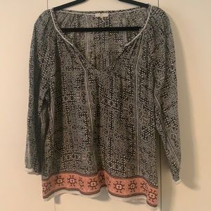 Joie Boho Geometric Embroidered Peasant Blouse SzL